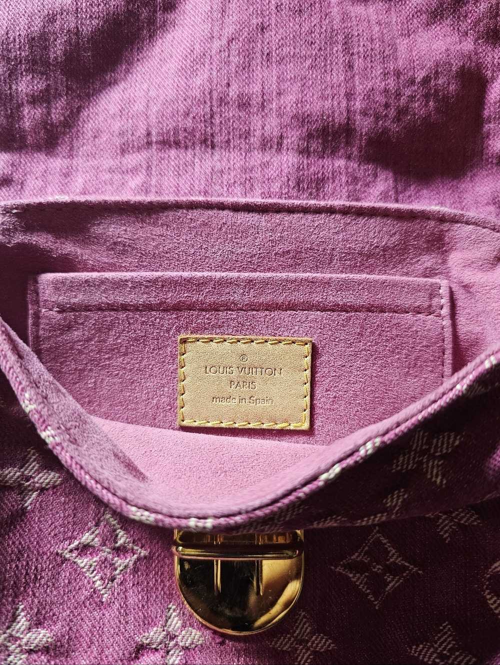 Louis Vuitton Mini Pleaty Monogram Denim Fuchsia Purple Pink Shoulder Baggie VTG